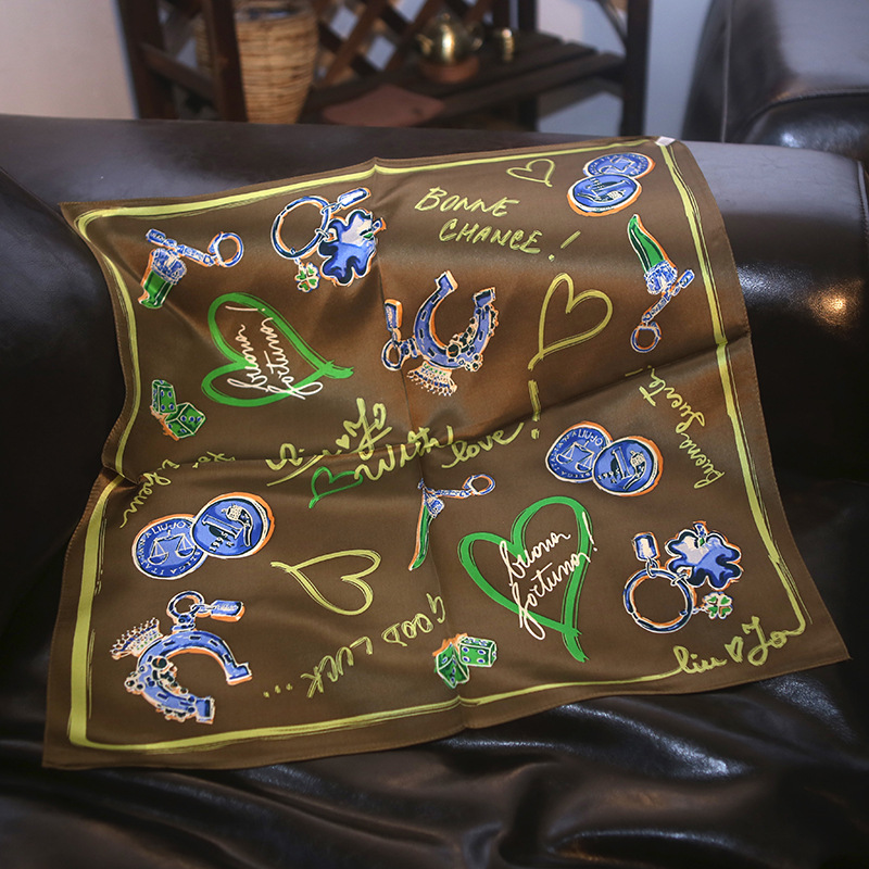 新款丝巾『爱心印记』真丝小方巾小丝巾围巾桑蚕丝职业通勤款|ms