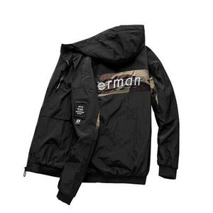 Spring and autumn thin men’s hooded color matching embroidered jacket camouflage casual versatile jacket for men