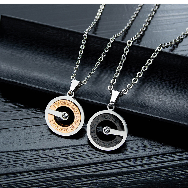 Simple Clavicle Chain Hollow Inlaid Zircon Men And Women Models Pendant Titanium Steel Couple Necklace display picture 3