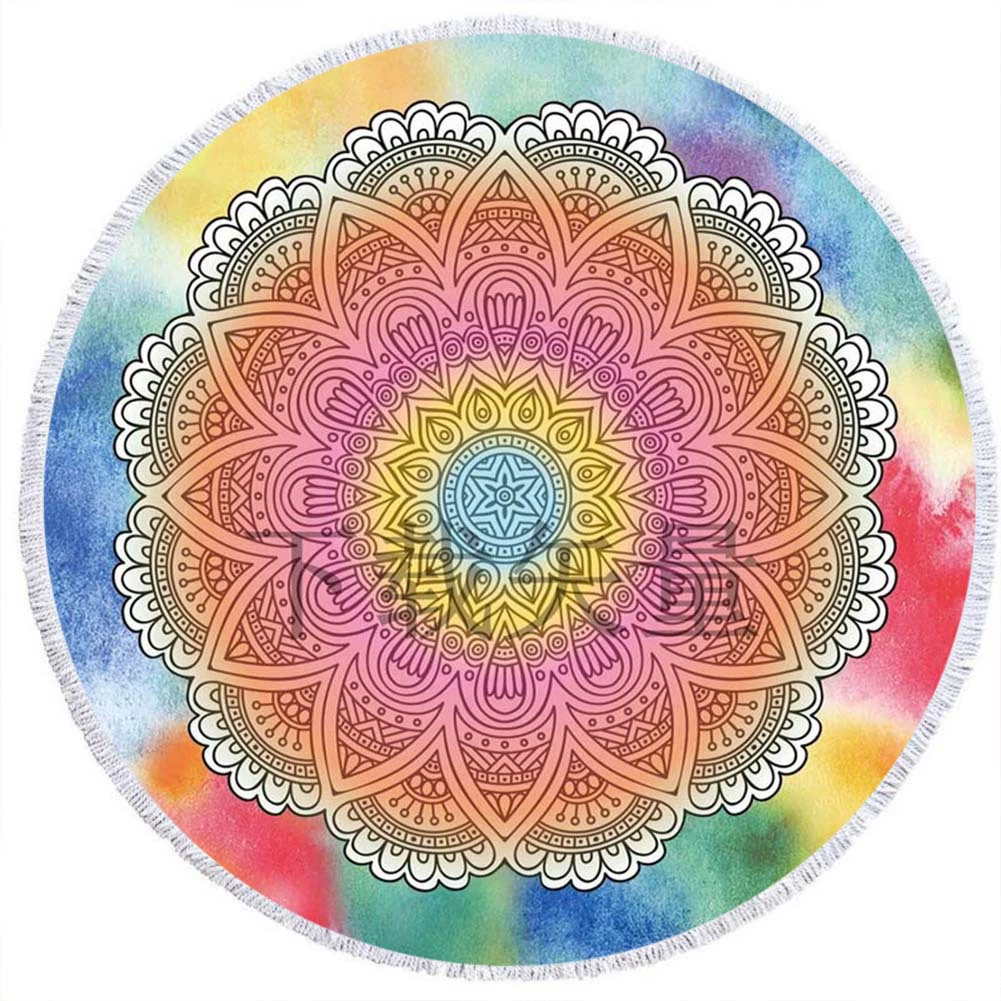 2 дня Мода Волосы Мандала круглый печатных пляжное полотенце из микрофибры пляж Подушка 150 кисточкой края