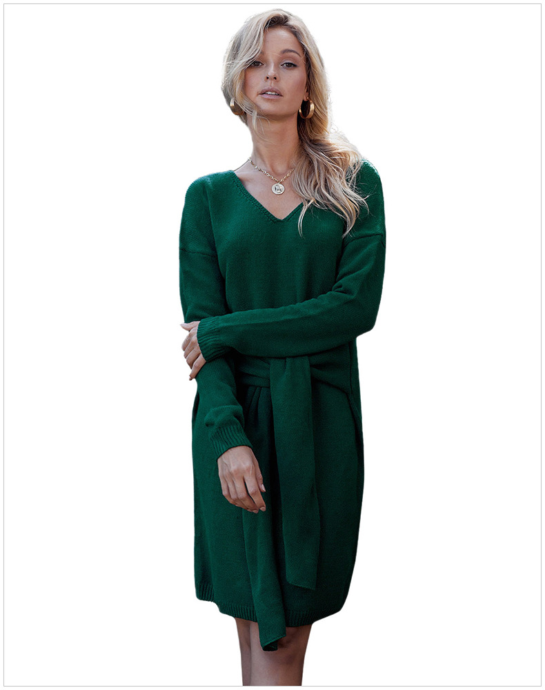 sweater casual long fashion solid color long-sleeved one-piece dress women NSSI2426