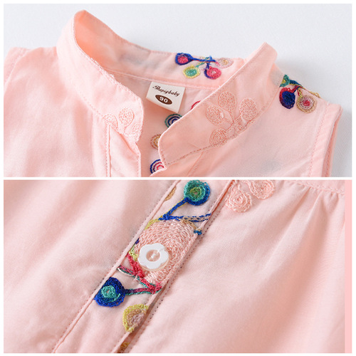 Baby Girls' Summer New Arrival Korean Style Fashion Embroidered Sleeveless Backless Top Comfortable Floral Blouse