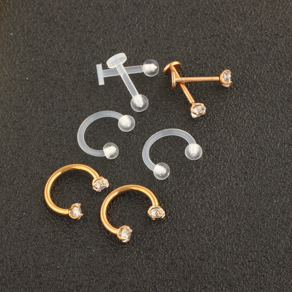 8-Piece Stainless Steel Diamond Earrings Nose Nail Lip Piercing Jewelry Set - Wish Amazon Hot Selling New Chinese Style detail image 8
