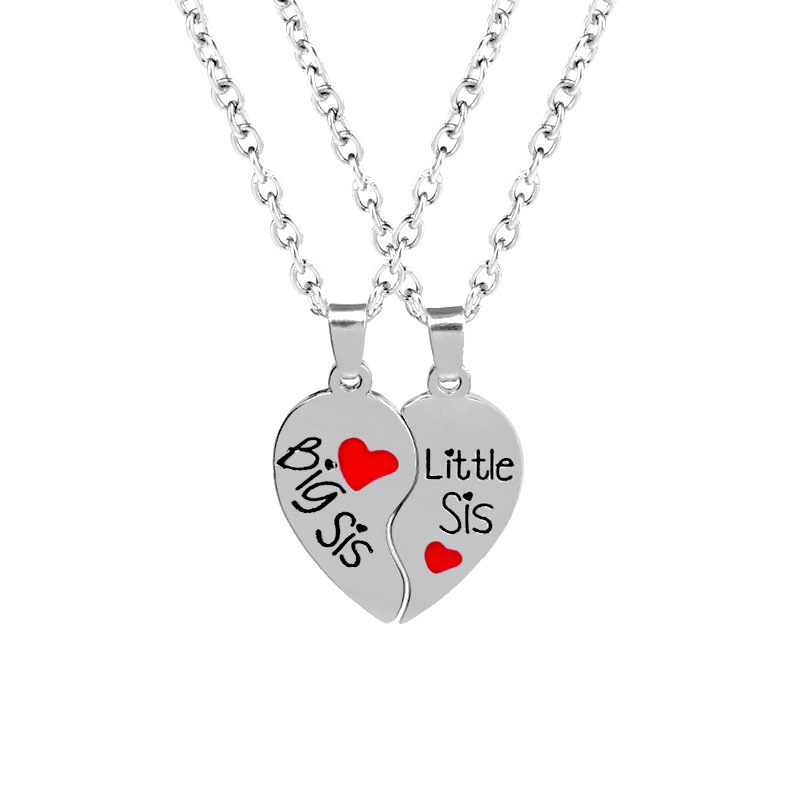 Hot-selling Fashion Good Sisters English Letter Two Petal Love Stitching Necklace Wholesale display picture 2