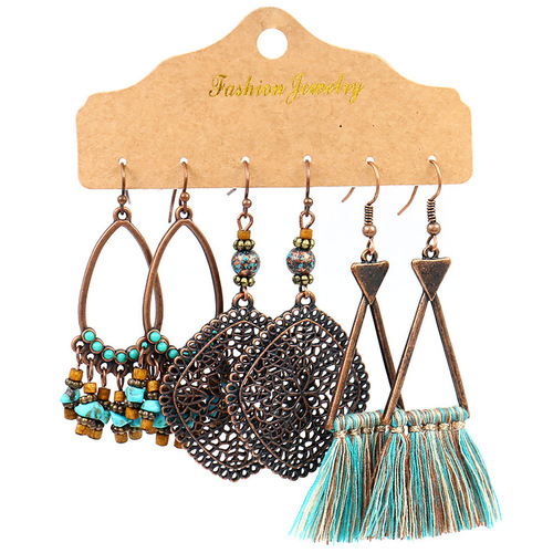 Factory direct selling earrings 3-piece cross-border European and American fashion jewelry combination set irregular earrings tassel earrings