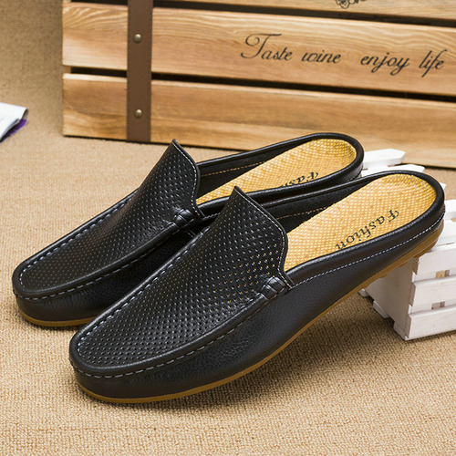 Men's sandals, half-slippers, men's genuine leather summer breathable fashionable shoes, Baotou casual shoes, breathable men's shoes