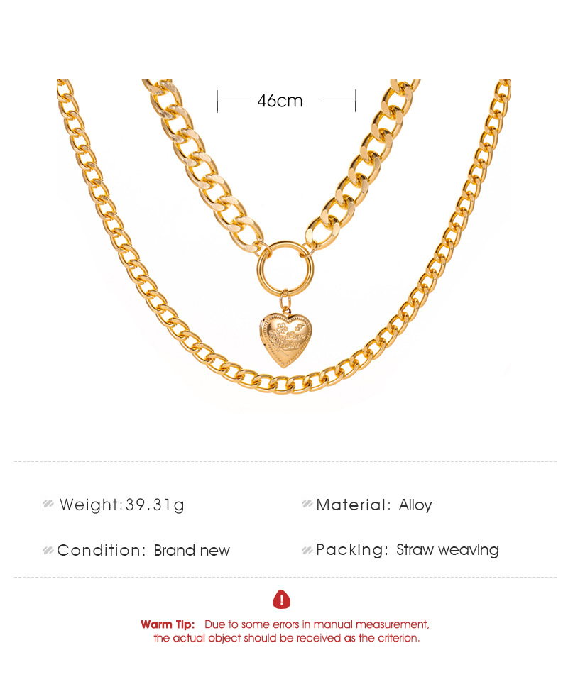 New Style Circle Peach Heart Pendant Necklace Double-layer Love Pendant Exaggerated Thick Chain Necklace Ladies Sweater Chain Wholesale Nihaojewelry display picture 1