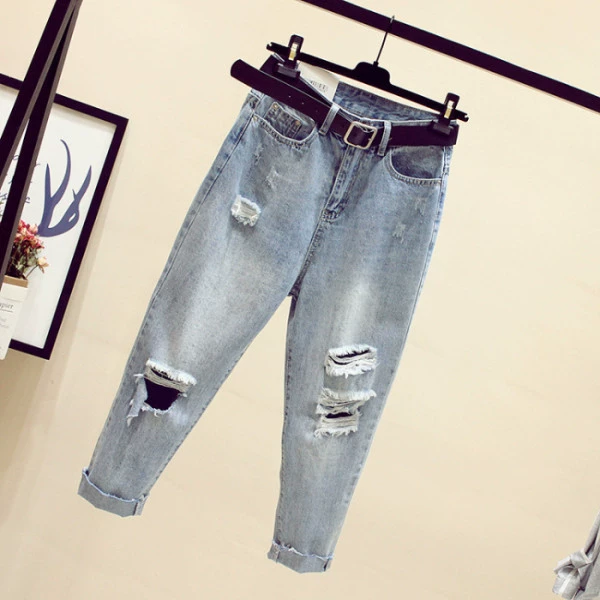 Рваные джинсы больших размеров, рваные джинсы, женские на весну и осень 2023, новые брюки Torre в Корейском стиле, свободные прямые брюки для полных девочек