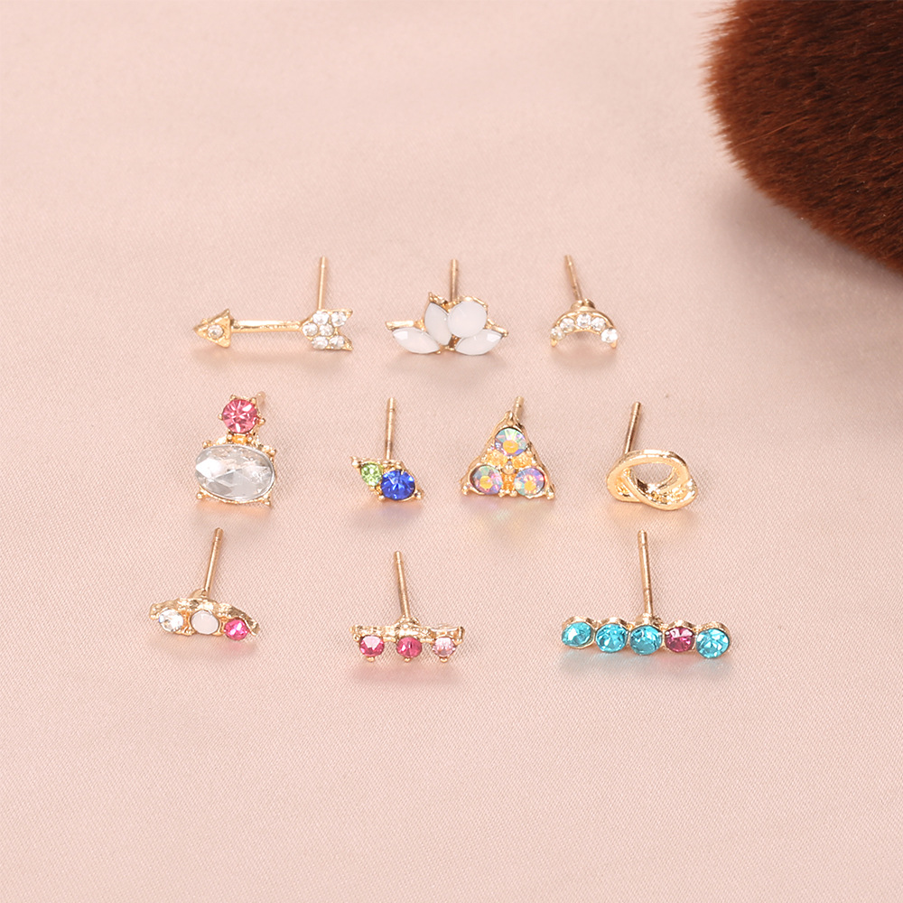 Fashion Simple Color Diamond 5 Pairs Of Earrings Alloy Earrings display picture 5