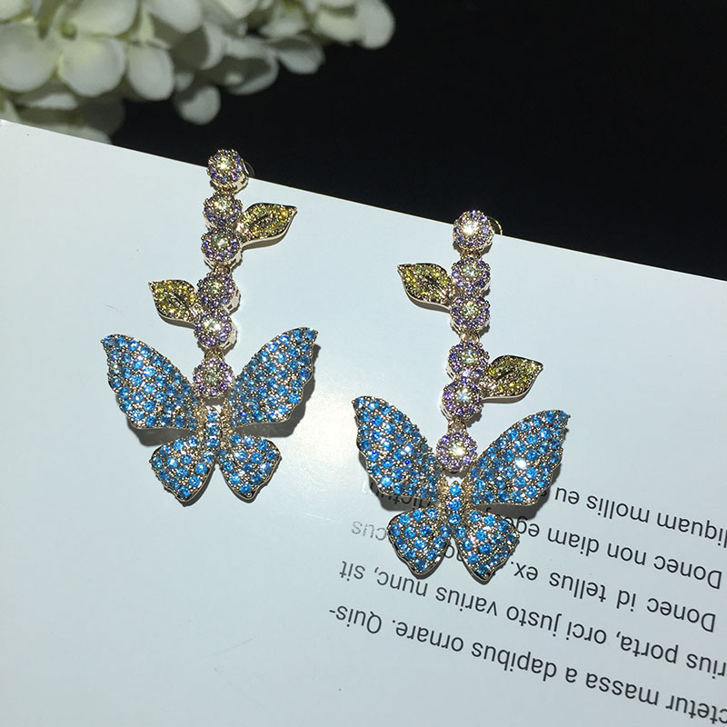 Butterfly Earrings Micro Zircon Leaves Flowers Long Tassel Earrings display picture 5