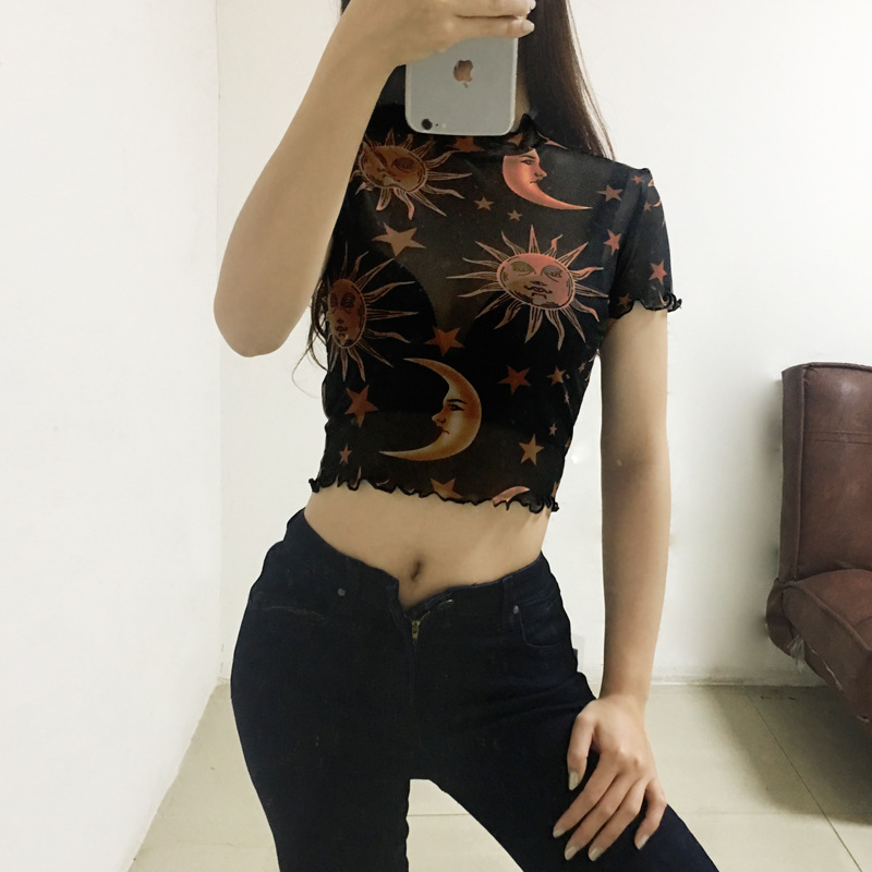 women s net yarn angel printing short-sleeved T-shirt nihaostyles clothing wholesale NSLJ76154