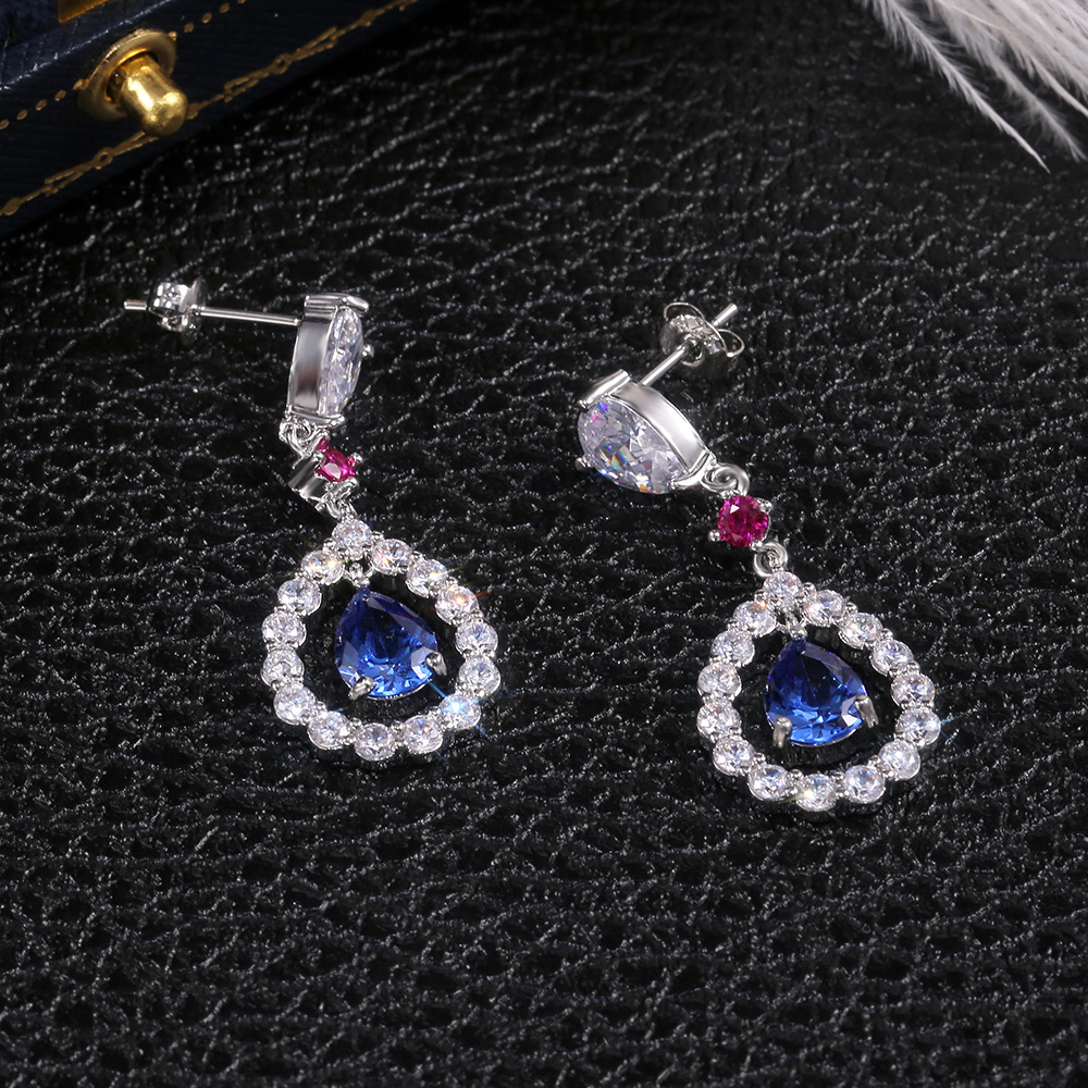 New Fashion Long Water Drop Zircon Copper Earrings Wholesale display picture 5