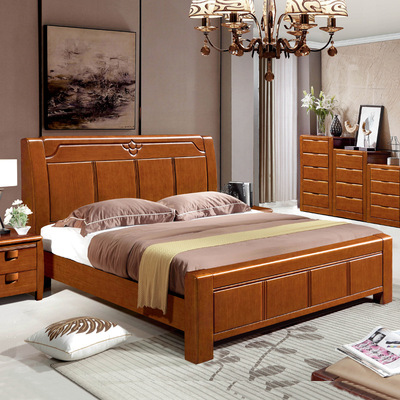 中式实木床1.8米现代中式双人婚床胡桃色双人床1.5M主卧室家具|ms