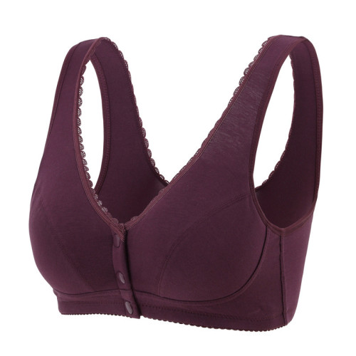 Classic printed wire-free yoga sleep bra for middle-aged and elderly people, tank top bra, front button mom bra wholesale