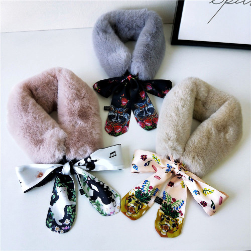 New cartoon animal Korean style fur collar scarf, plush neck scarf, winter warm and thickened, versatile for women