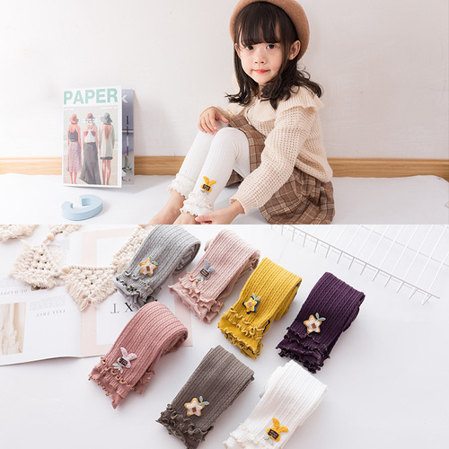 Korean version of the reversible crotch 2 rabbit accessories for babies and toddlers baby leggings 3 vertical striped ear-hemmed 9-point pants