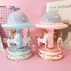 大號燈光投影旋轉木馬音樂盒生日禮物蛋糕裝飾烘焙派對蛋糕擺件品