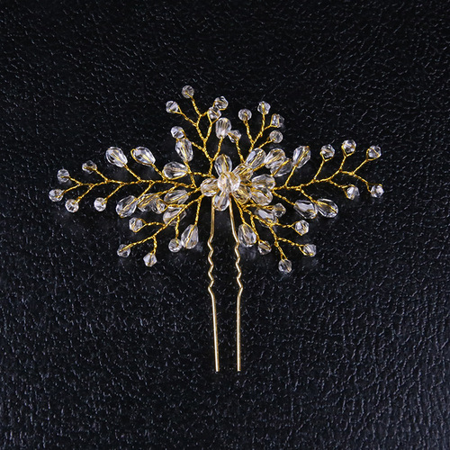 Bridal Crown Wedding Accessories Handmade Hairstyle Performance Headwear European and American Hair Accessories Crystal Hairpin Hairpin U-shaped Fork