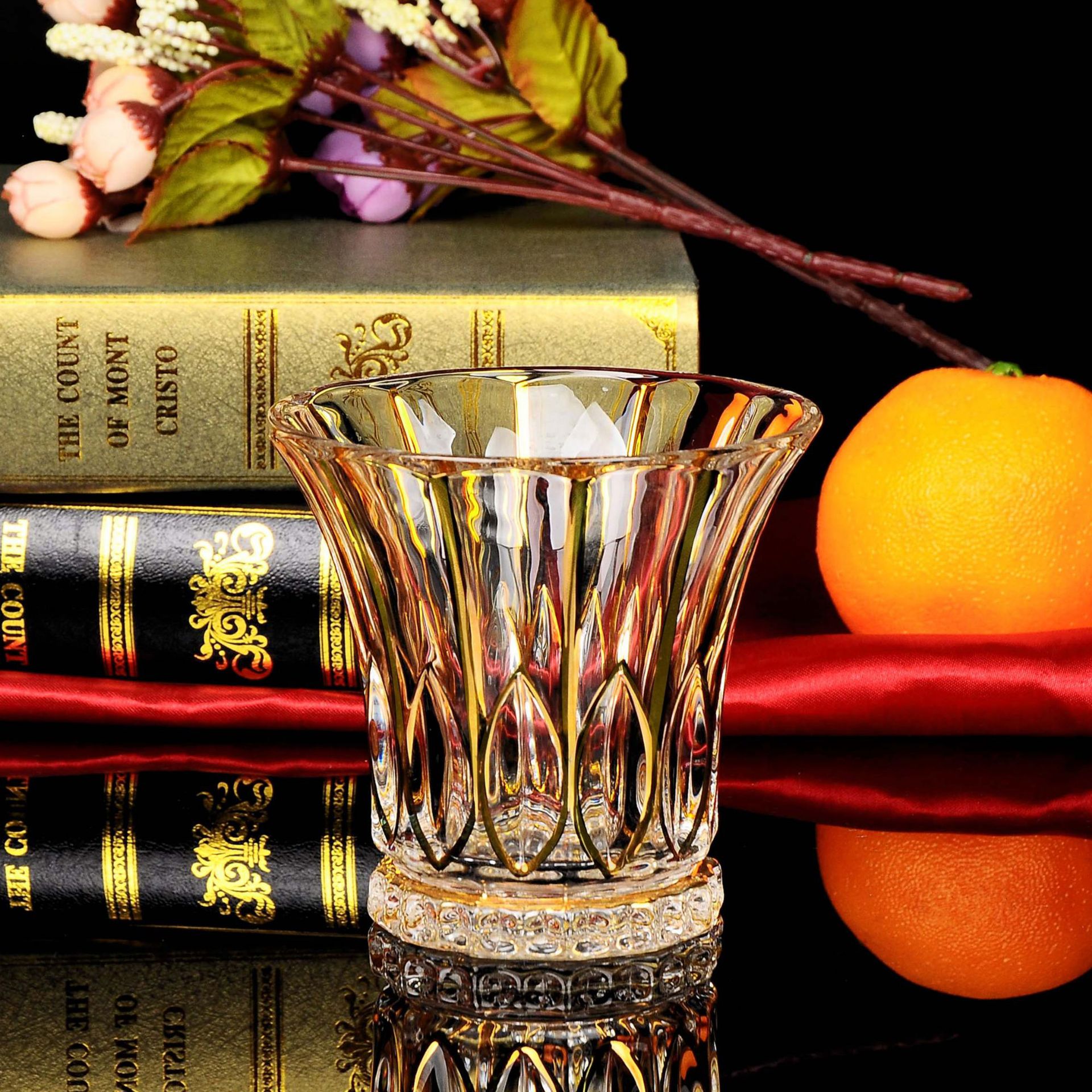 创意美式水晶玻璃描金线威士忌烈酒金箔礼品复古酒具套装磨砂酒塞