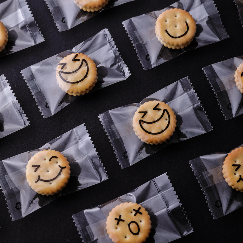 加厚透明纽扣饼干机封袋 小号雪花酥迷你糖果可爱表情包装袋100只