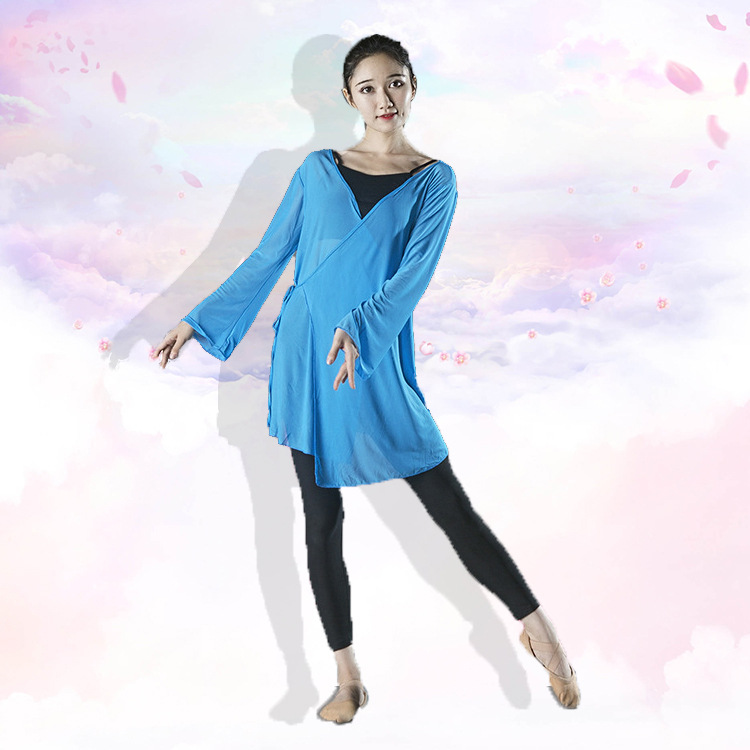 现货供应古典舞练功服女成人芭蕾舞蹈服 弹力系带开衫身韵服纱衣|ms
