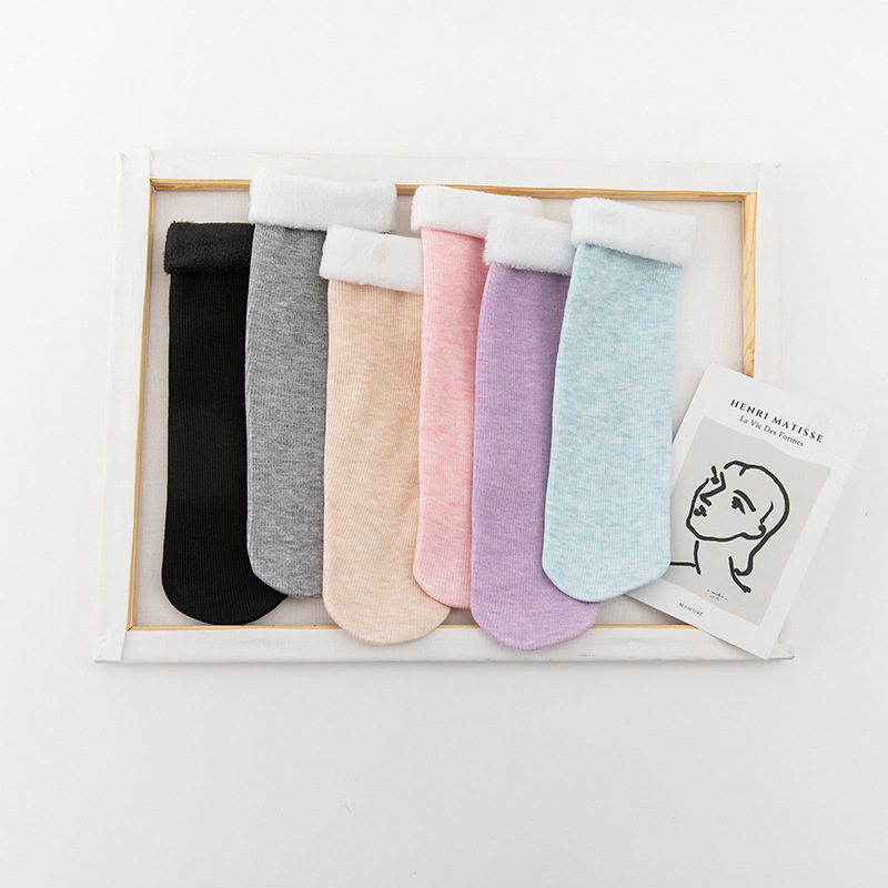 秋冬款彩棉加绒加厚女士竖条拉毛成人袜防摩擦雪地袜保暖防寒女袜|ru