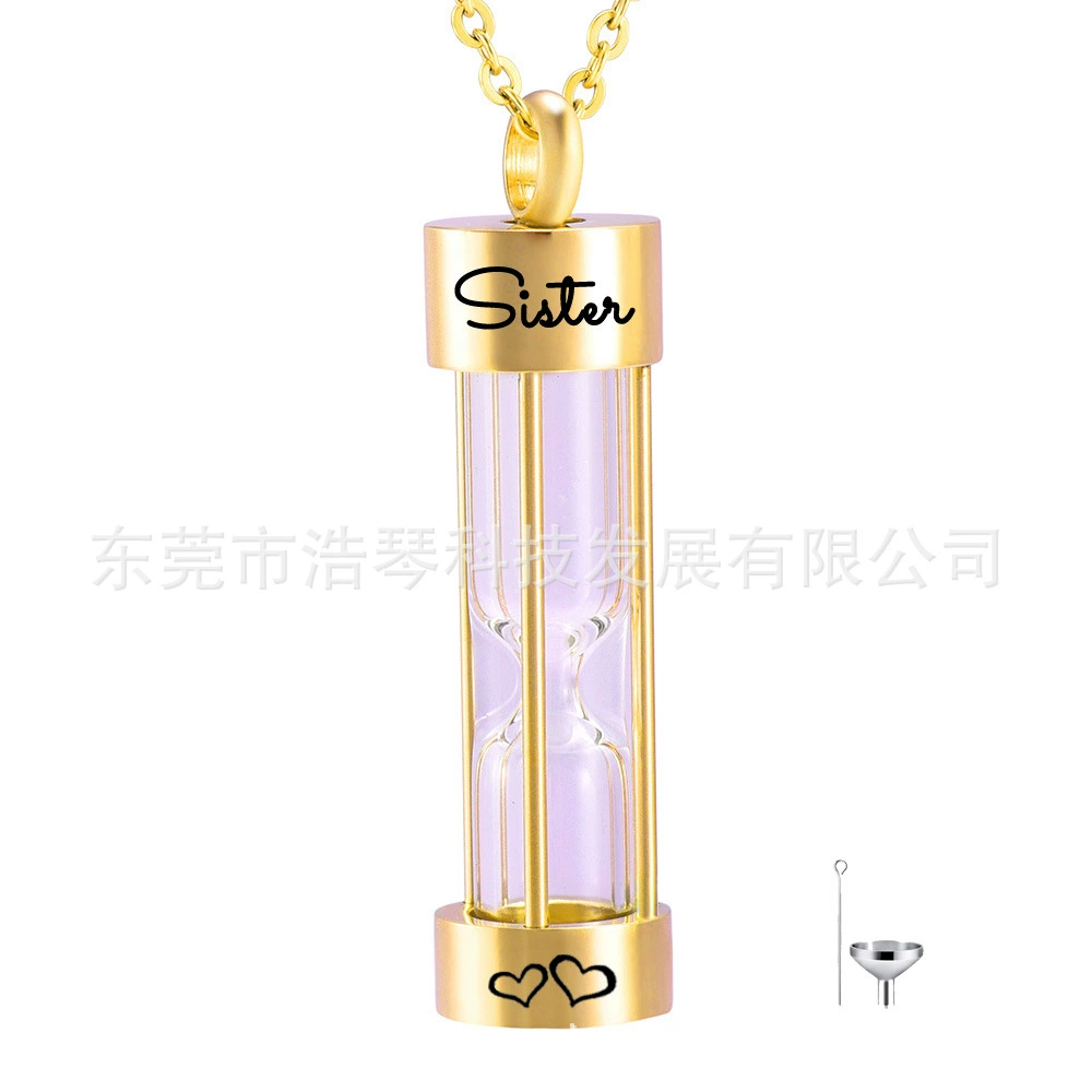 Титана стали ювелирные изделия из нержавеющей стали Золотая волна песочные часы пепел шкатулка кулон памятные родственники пепел ожерелье флакон духов