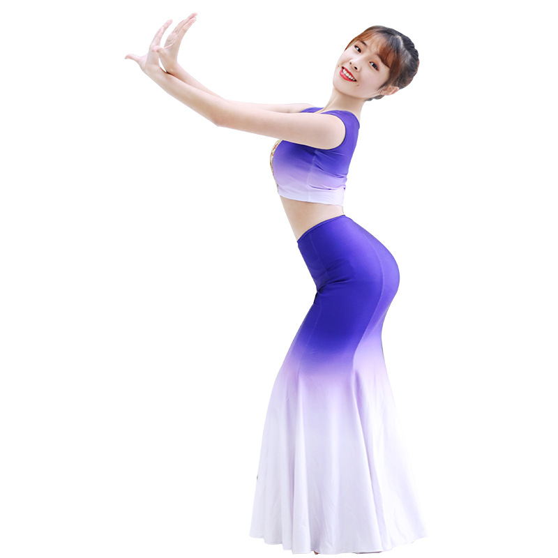 Ropa de baile Dai Ropa de baile de pavo real femenino adulto ropa de rendimiento de baile étnico falda de cola de pez falda de práctica