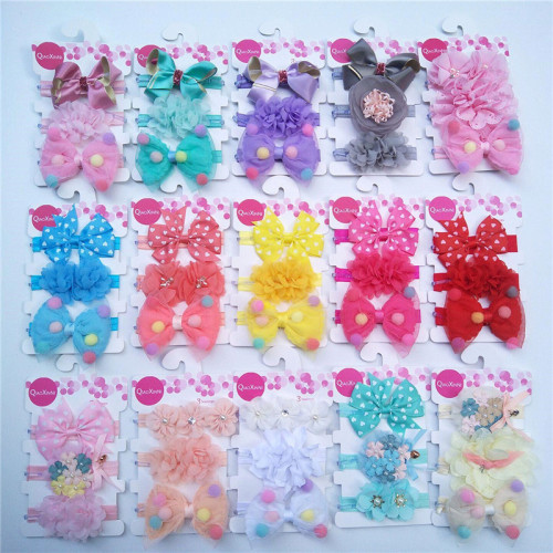 Stylish Korean style baby hair accessories three-piece set, bow headband, baby girl sponge ball headband headwear supply source