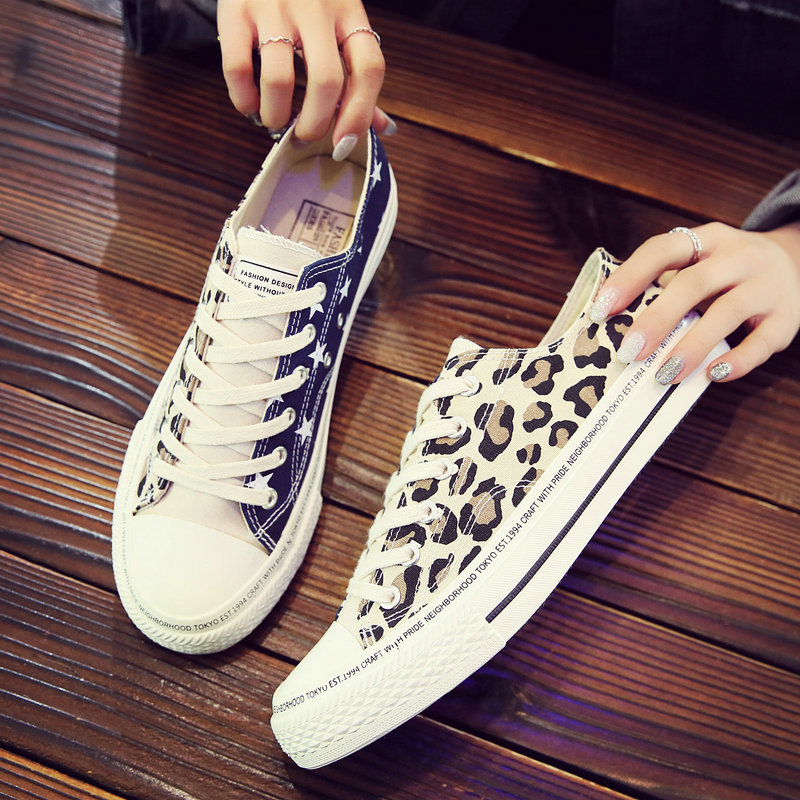 豹纹迷彩低帮帆布鞋男2019新款网红情侣鞋子复古迷彩夏季百搭潮鞋|ru
