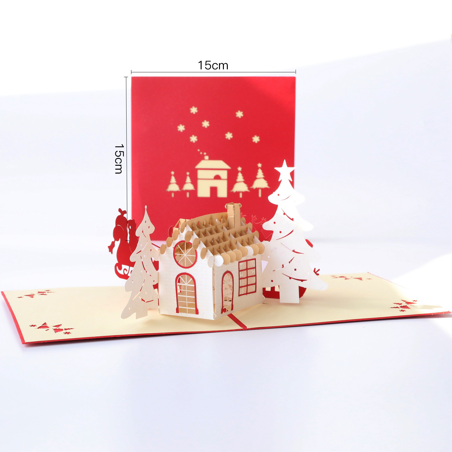 3 D Three-dimensional Greeting Card Christmas Card Holiday Greeting Card Blessing Message Card Paper Carving Hollow Christmas Cabin