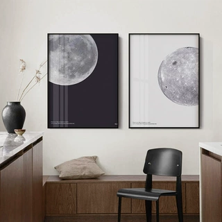 黑白简约金属框客厅装饰画月球现代餐厅挂画北欧玄关卧室壁画批发