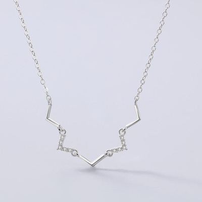 s925 Sterling Silver Geometry V word Necklace Korean Edition temperament fashion Diamond Heartbeat Frequency Broken line clavicle gift