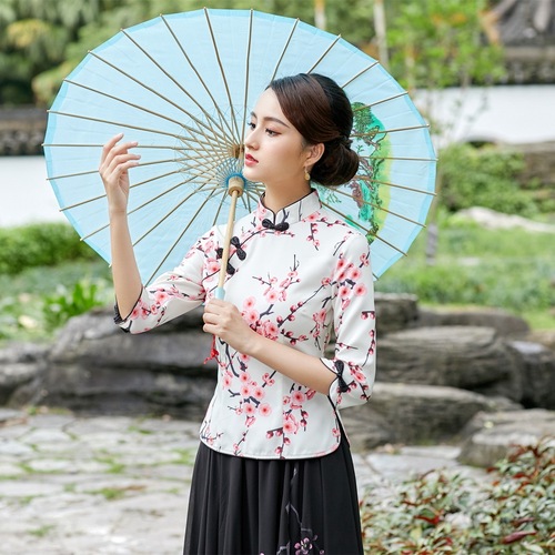 Floral Chinese Qipao dress tops retro cheongsam blouses shirts for female Chinese students cheongsam wind coat of the  retro cheongsam chinese dress blouses shirts tops for girls