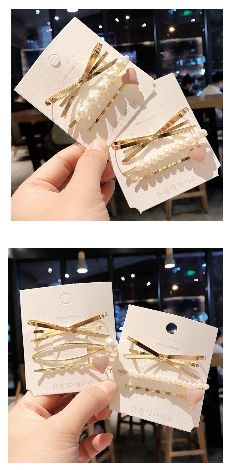 3piece hair clip Korean style simple pearl bowknot love cheap wholesale hairpinpicture5