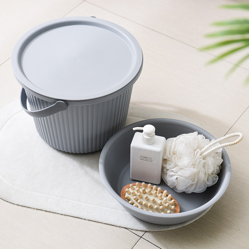 Basin Bucket Set Portable Bucket Washbasin Thickened Bucket Basin Daily Necessities Household Dormitory Plastic Student Can Sit With Cover