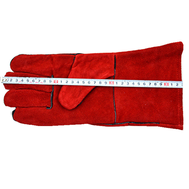 劳保防护手套/ 耐磨隔热皮手套 牛皮电焊手套14寸hu牌红色挂里