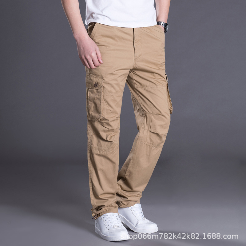 Otoño e Invierno nuevo multi-Bolsillo overoles de los hombres sueltos pantalones casuales rectos de algodón más tamaño cintura elástica pantalones largos resistentes al desgaste