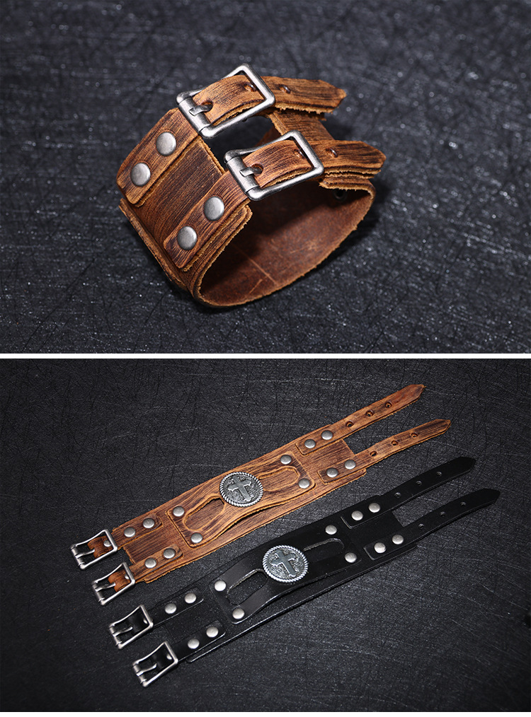 European And American Punk Cross Wide Leather Bracelet Wholesale display picture 11