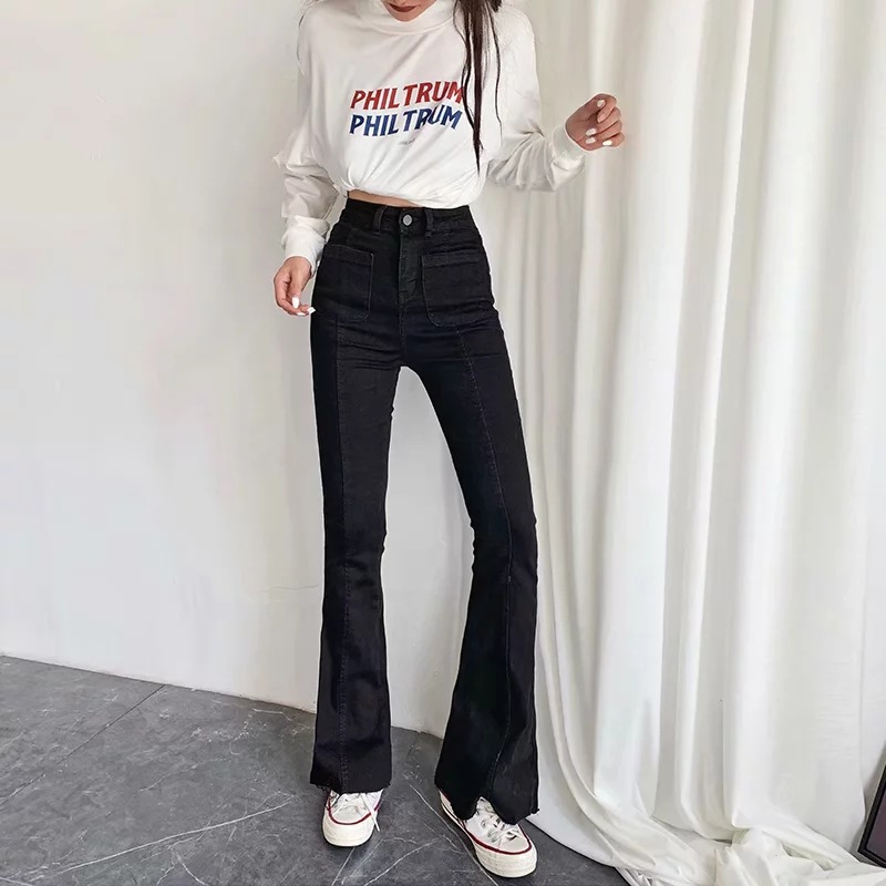 High-Waisted Stretch Flared Denim Pants NSAC13936