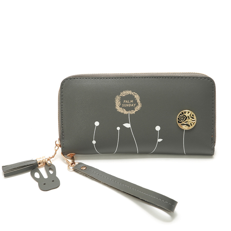 93g Weight Polyester Lining Material Zipper Closure Type Business Occasion Pu Leather Material Solid Color Pattern Women'S Gender Square Shape Dark Grey, Grey, Rose Red, Pink, Green, Blue, Yellow, Black Color Korean Printing Medium Long Single Pull Wallet Wholesale 29