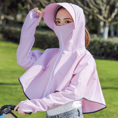 骑车防晒衣短款女夏季休闲骑车防紫外线遮阳帽户外遮脸太阳帽子