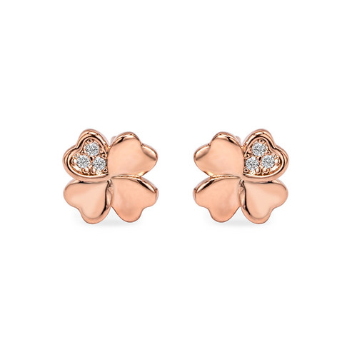 Korean version of rose gold four-leaf clover earrings for female students, celebrity earrings, diamond-set four-leaf clover earrings, simple jewelry