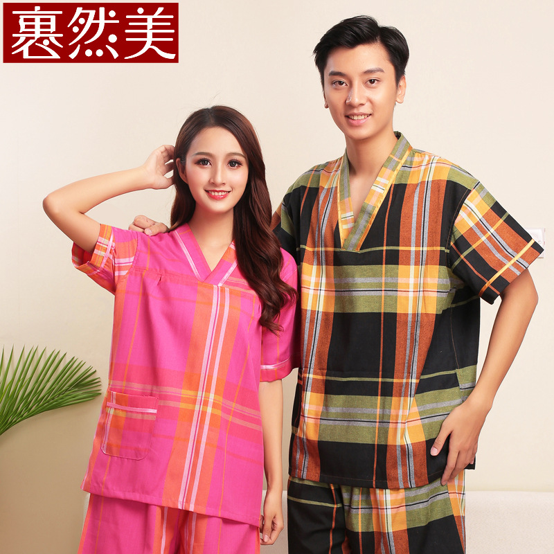 汗蒸服涤棉男女款色织条纹洗浴养生服足疗浴场浴衣美容酒店按摩服|ms