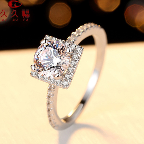 925 sterling silver ring for women European and American style group set single diamond 1 carat moissanite square silver jewelry wholesale
