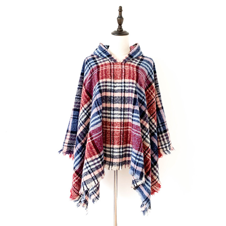 Capa a cuadros con capucha unisex otoño invierno poncho_voghion.com