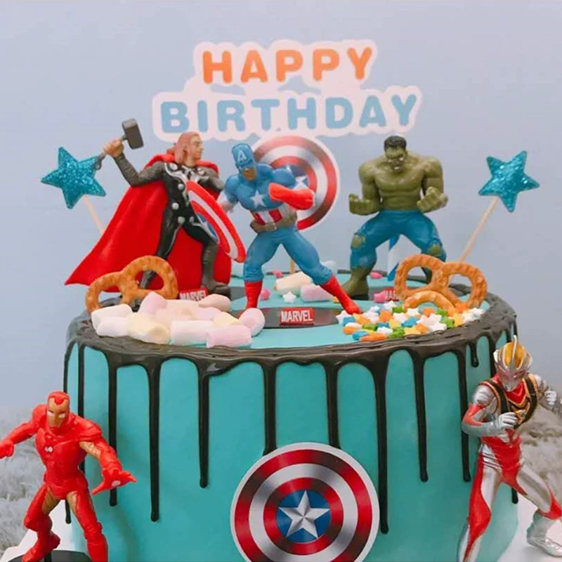 Декоративные съедобные/несъедобные элементы торта Avengers 4 шт., Железный человек гигант, командир США, Тор, вращение торта