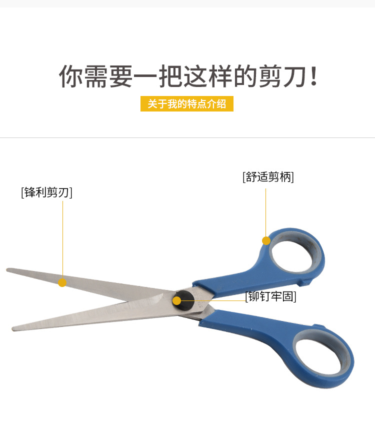 不锈钢橡塑办公剪刀多用学生剪文具儿童剪刀剪家用剪纸详情3