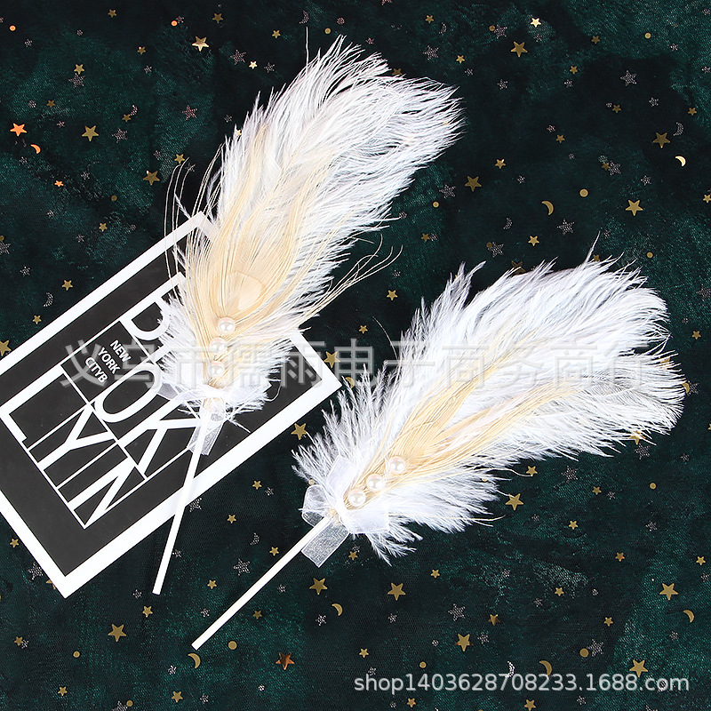 New INS style Natural ostrich pearl feather baking cake decorative…