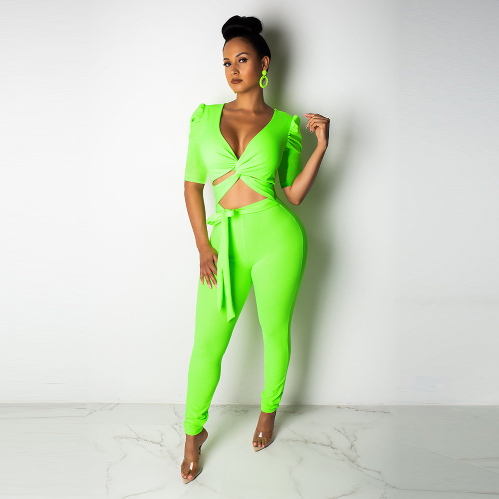 hot sale sexy fashion deep V strap slim nightclub set NSWNY62262